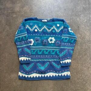 Segrets Sun Prints Hand Knit Floral‎ Sweater Size Medium